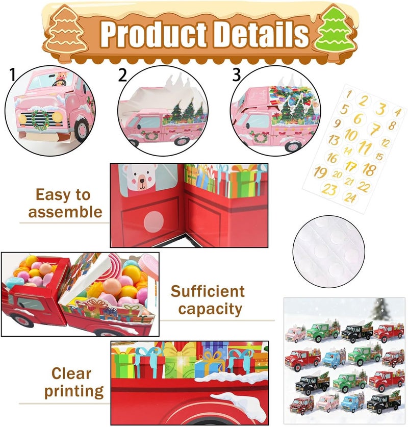 HEIPINIUYE 24 Empty Advent Calendar Boxes to Fill Yourself, DIY Empty Christmas Countdown Calendars 2025 Fillable Advent Calendar Box for Kids Adults Xmas Truck Calendars Gift Boxes - Image 4